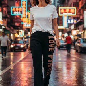 Victoria's Secret Black Track Pants with Pink Side Logo